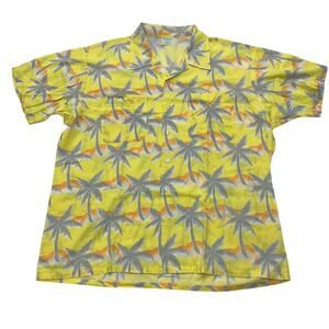 VTG Tropicana Mens XL Palm Tree Yellow Orange Bright Hawaiian Button Down Shirt
